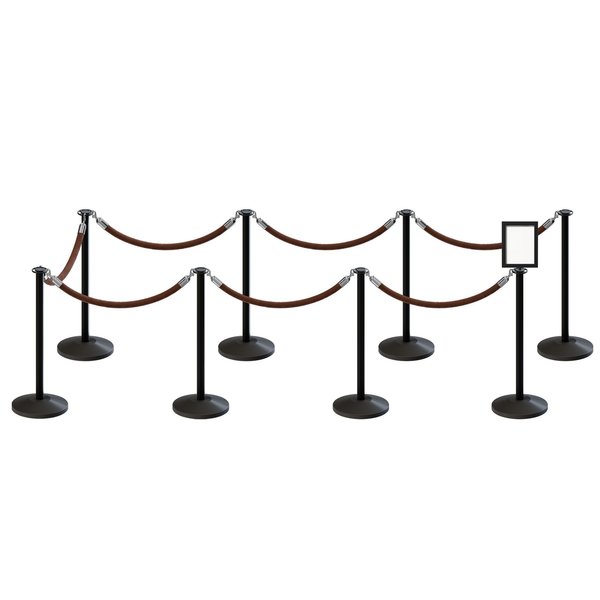 Montour Line Stanchion Post and Rope Kit Black, 8FlatTop 7Tan Rope 8.5x11V Sign C-Kit-7-BK-FL-1-Tapped-1-8511-V-7-PVR-TN-PS